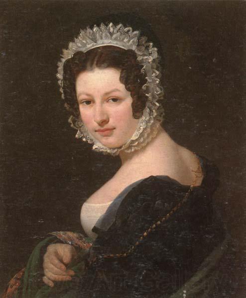 unknow artist Portrait of a young lady,half-length,wearing a black dress,with a green mantle,and a lace bonnet Spain oil painting art
